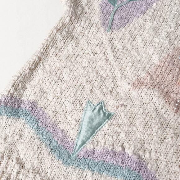 Vintage 80s Coquette Embroidered Sweater Pastel Cottagecore Grandmacore Knit M - Picture 7 of 10